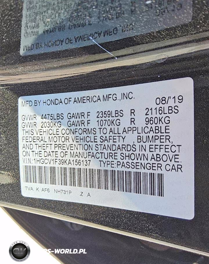 2019 Honda Accord Sport VIN:1HGCV1F39KA156137 - 12