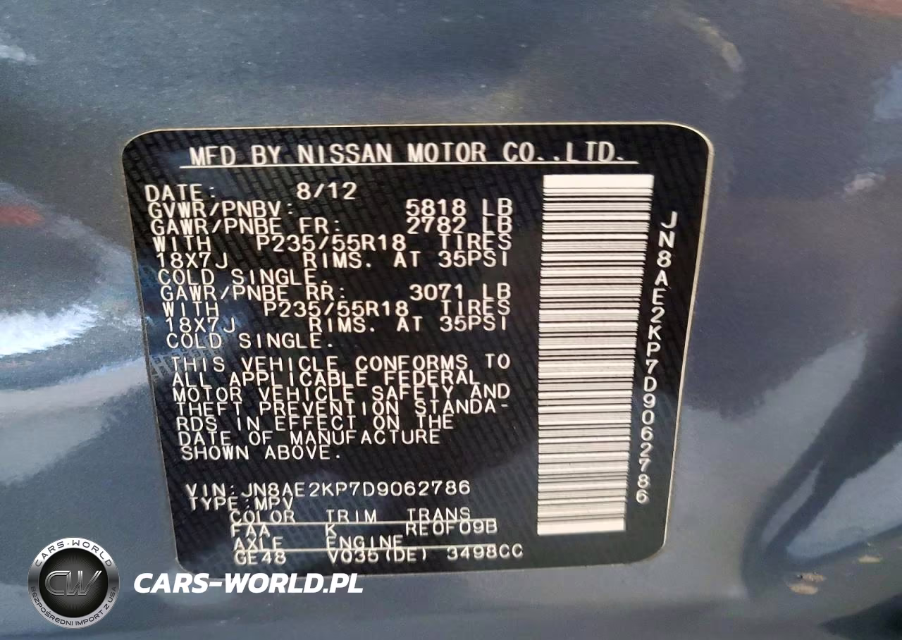 2013 Nissan Quest 3.5 S VIN:JN8AE2KP7D9062786 - 13