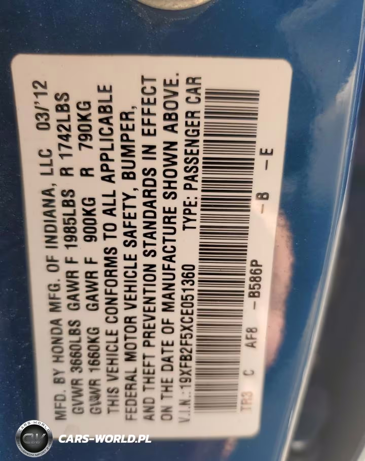 2012 Honda Civic Lx VIN:19XFB2F5XCE051360 - 12