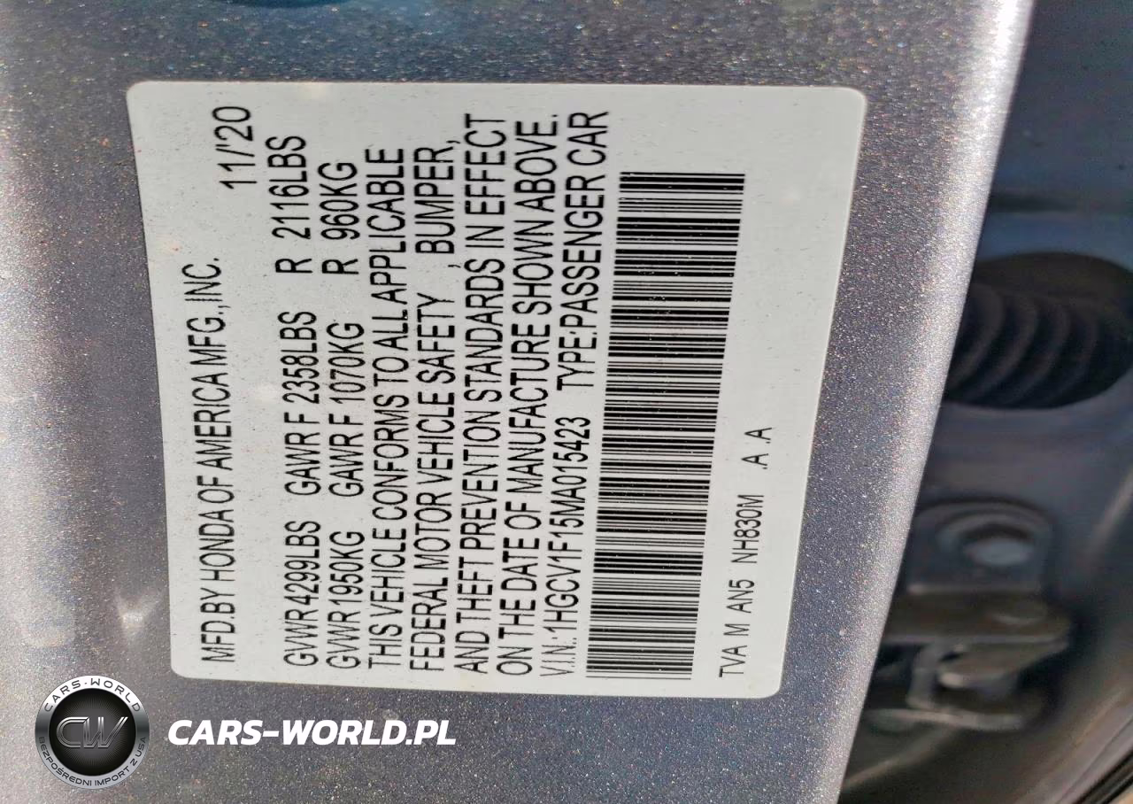 2021 Honda Accord Lx VIN:1HGCV1F15MA015423 - 12