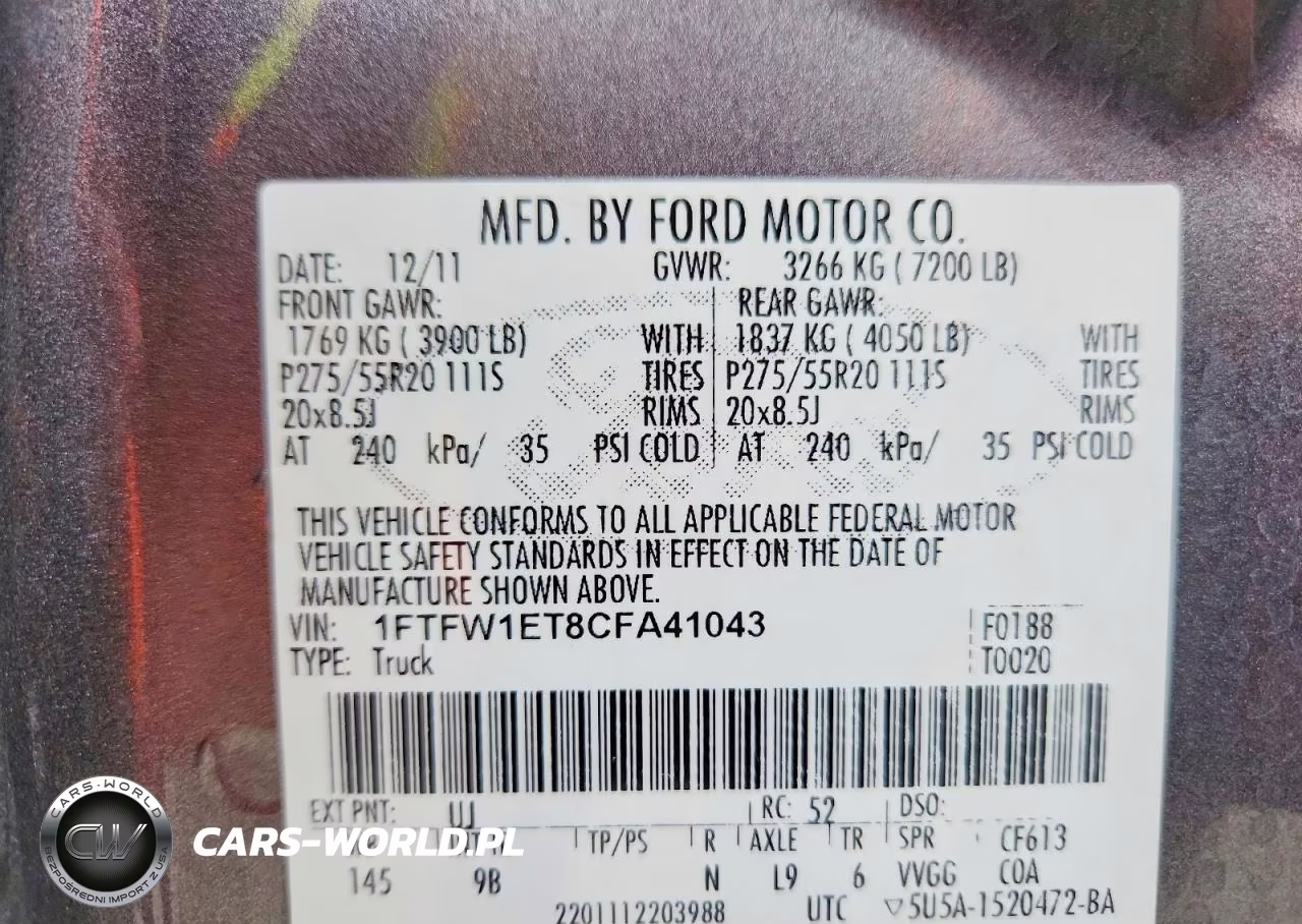 2012 Ford F150 Supercrew VIN:1FTFW1ET8CFA41043 - 12