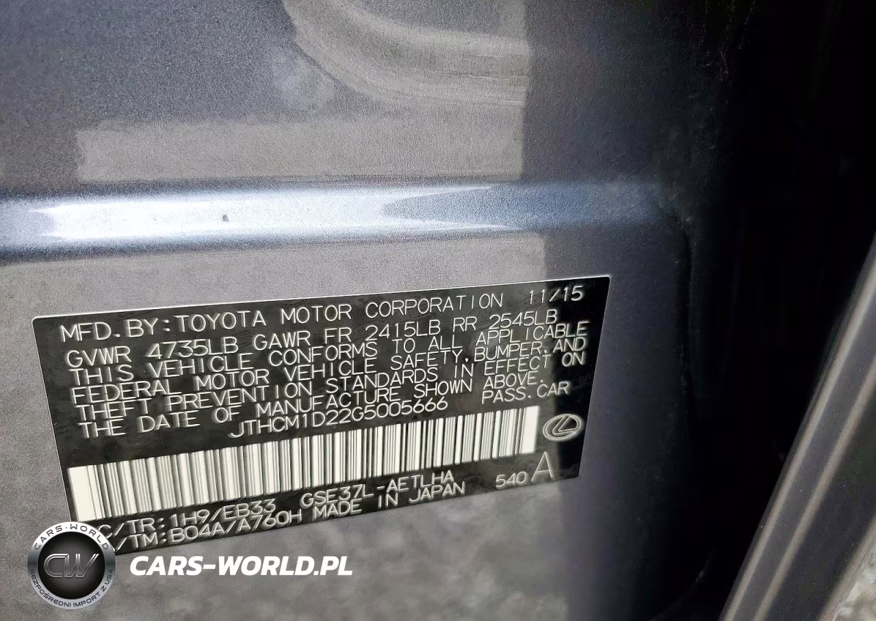 2016 Lexus Is 300 VIN:JTHCM1D22G5005666 - 12