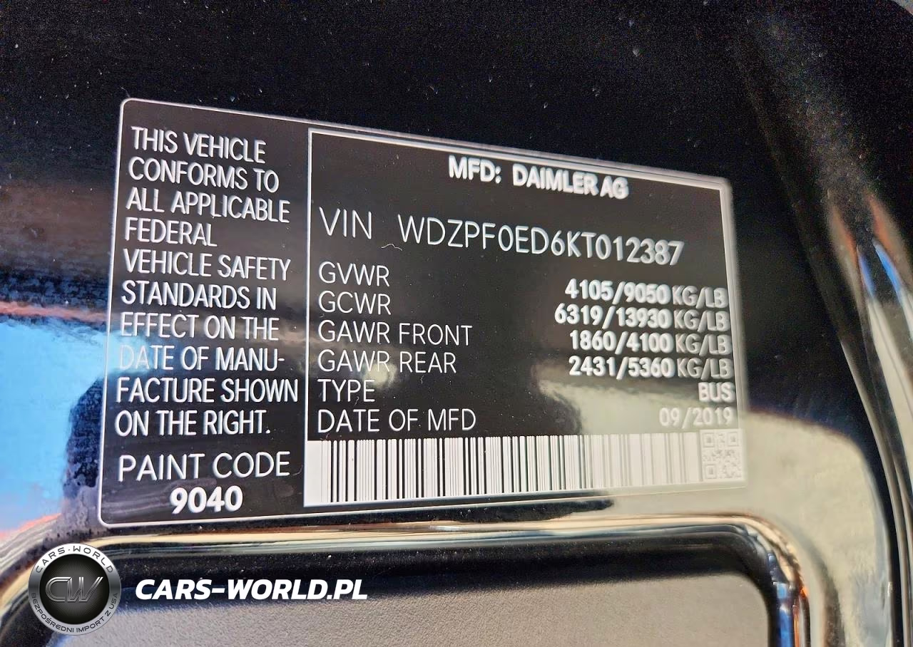 2019 Mercedes-Benz Sprinter 2500 VIN:WDZPF0ED6KT012387 - 14