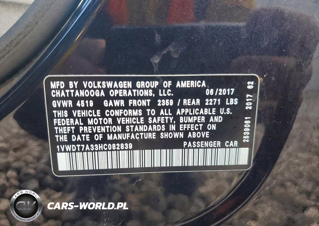 2017 Volkswagen Passat R-Line VIN:1VWDT7A33HC082839 - 12