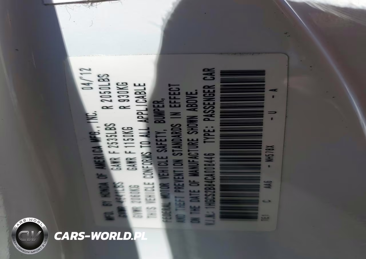 2012 Honda Accord Exl VIN:1HGCS2B84CA008446 - 12