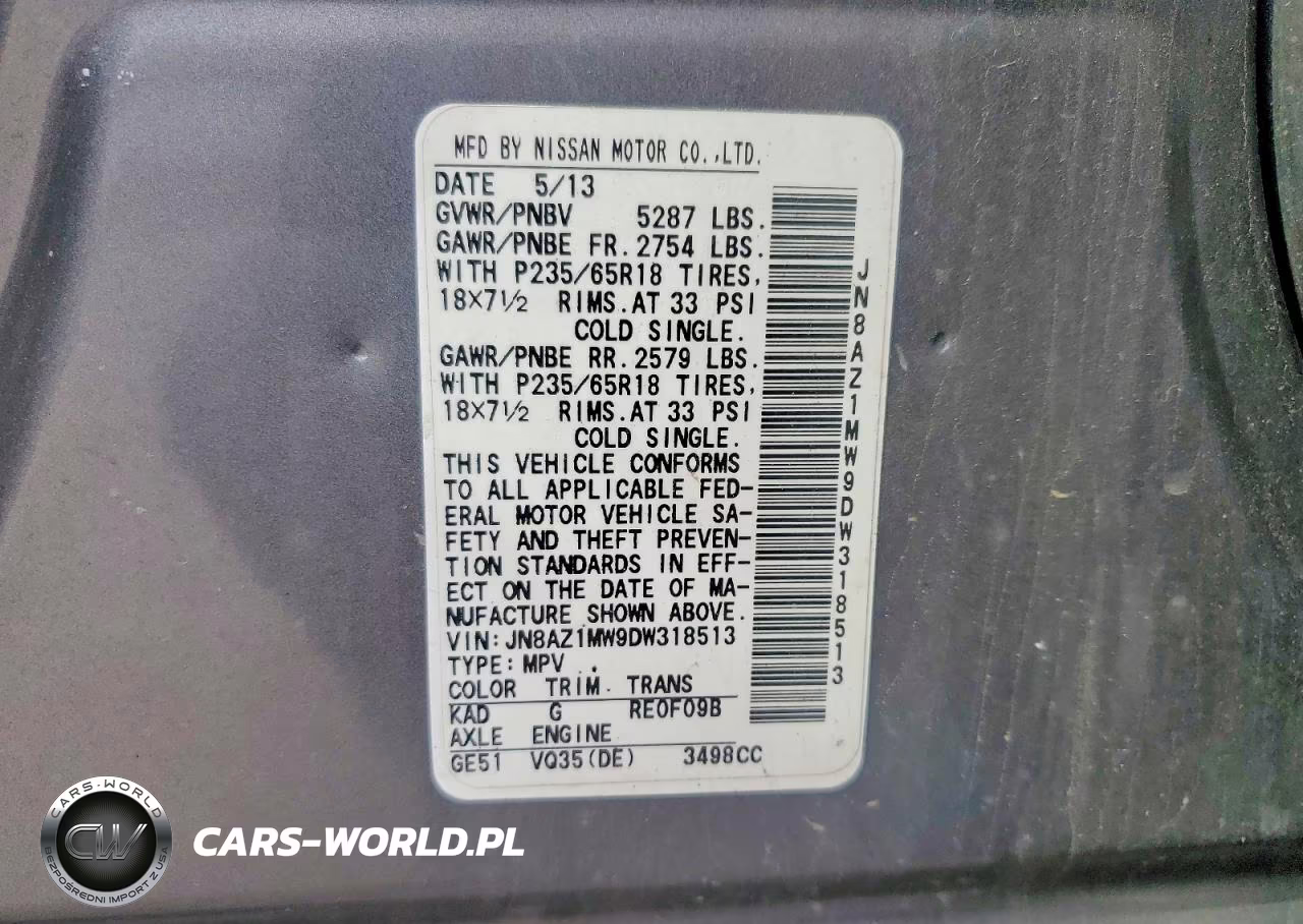 2013 Nissan Murano S VIN:JN8AZ1MW9DW318513 - 13