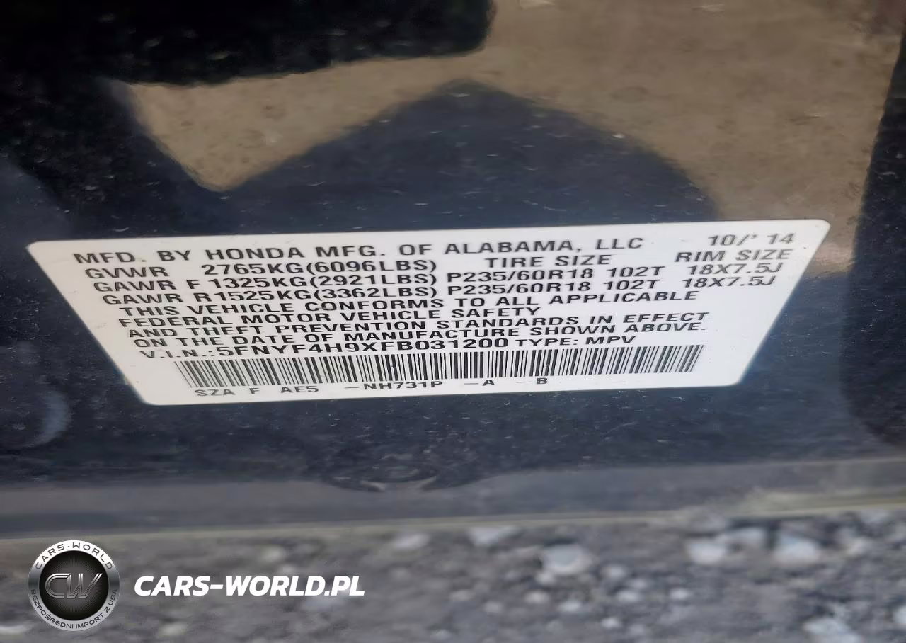 2015 Honda Pilot Touring VIN:5FNYF4H9XFB031200 - 13