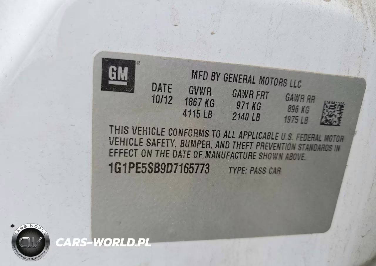 2013 Chevrolet Cruze Lt VIN:1G1PE5SB9D7165773 - 13