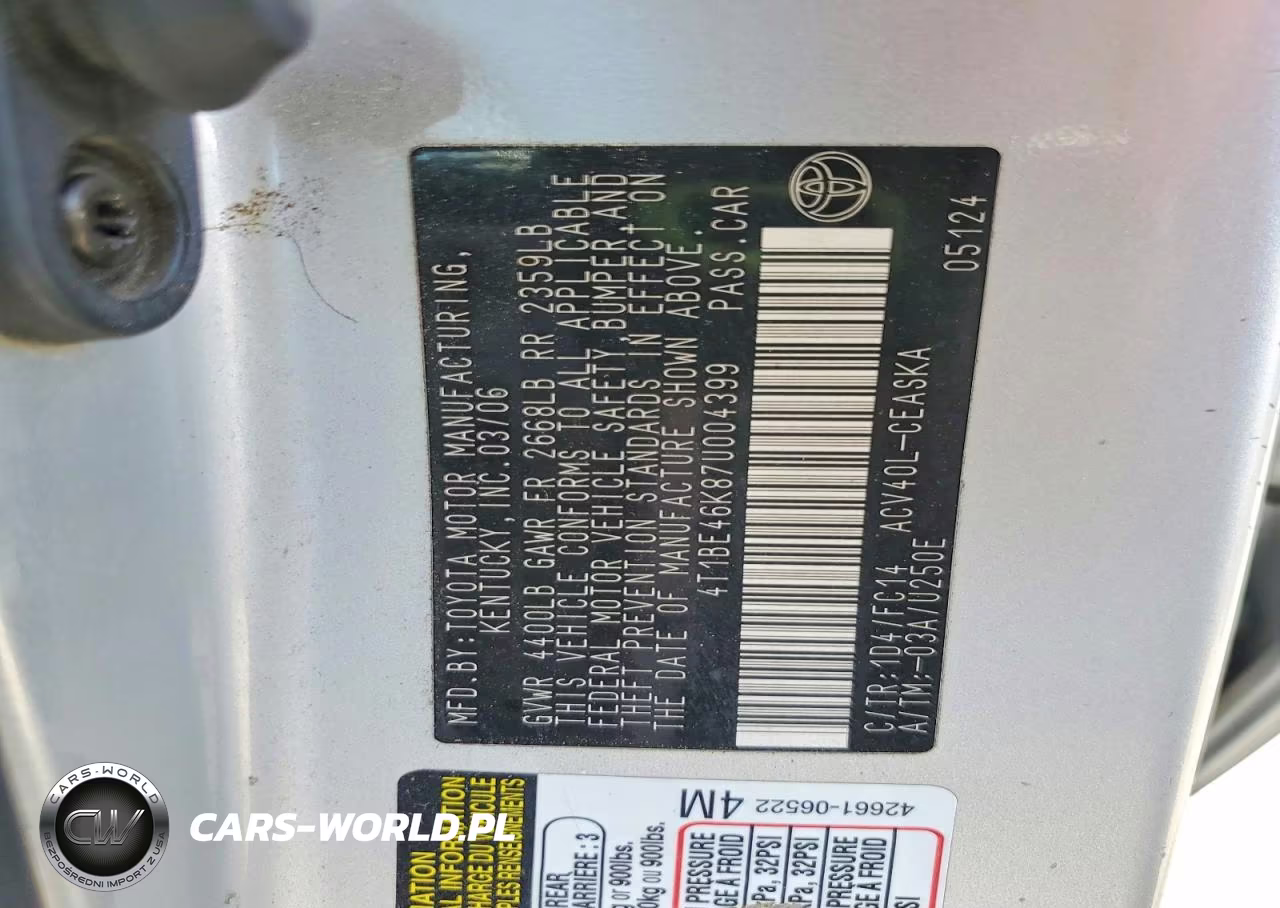 2007 Toyota Camry Se VIN:4T1BE46K87U004399 - 12