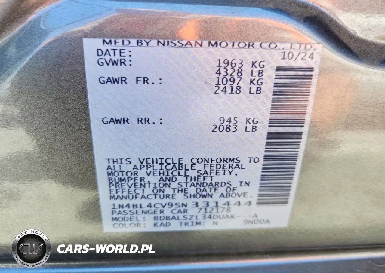 2025 Nissan Altima 2.5 Sr VIN:1N4BL4CV9SN331444 - 12