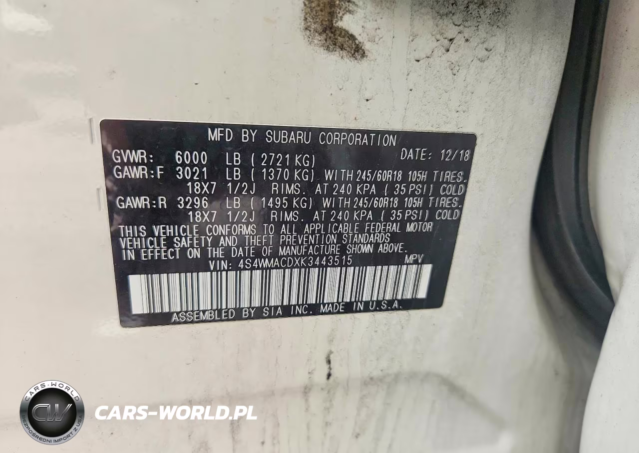 2019 Subaru Ascent Premium VIN:4S4WMACDXK3443515 - 13