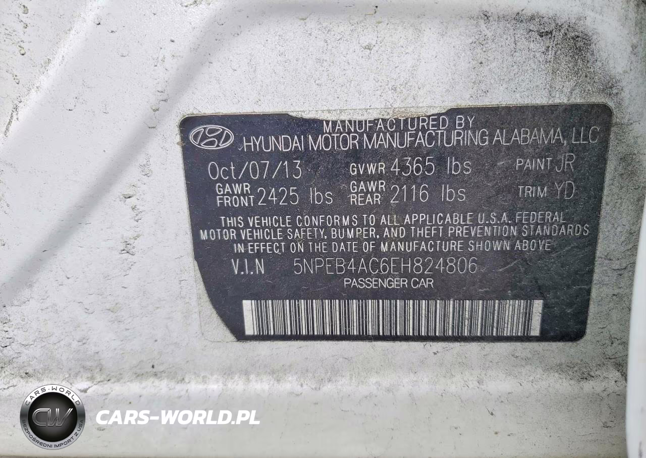 2014 Hyundai Sonata Gls VIN:5NPEB4AC6EH824806 - 12
