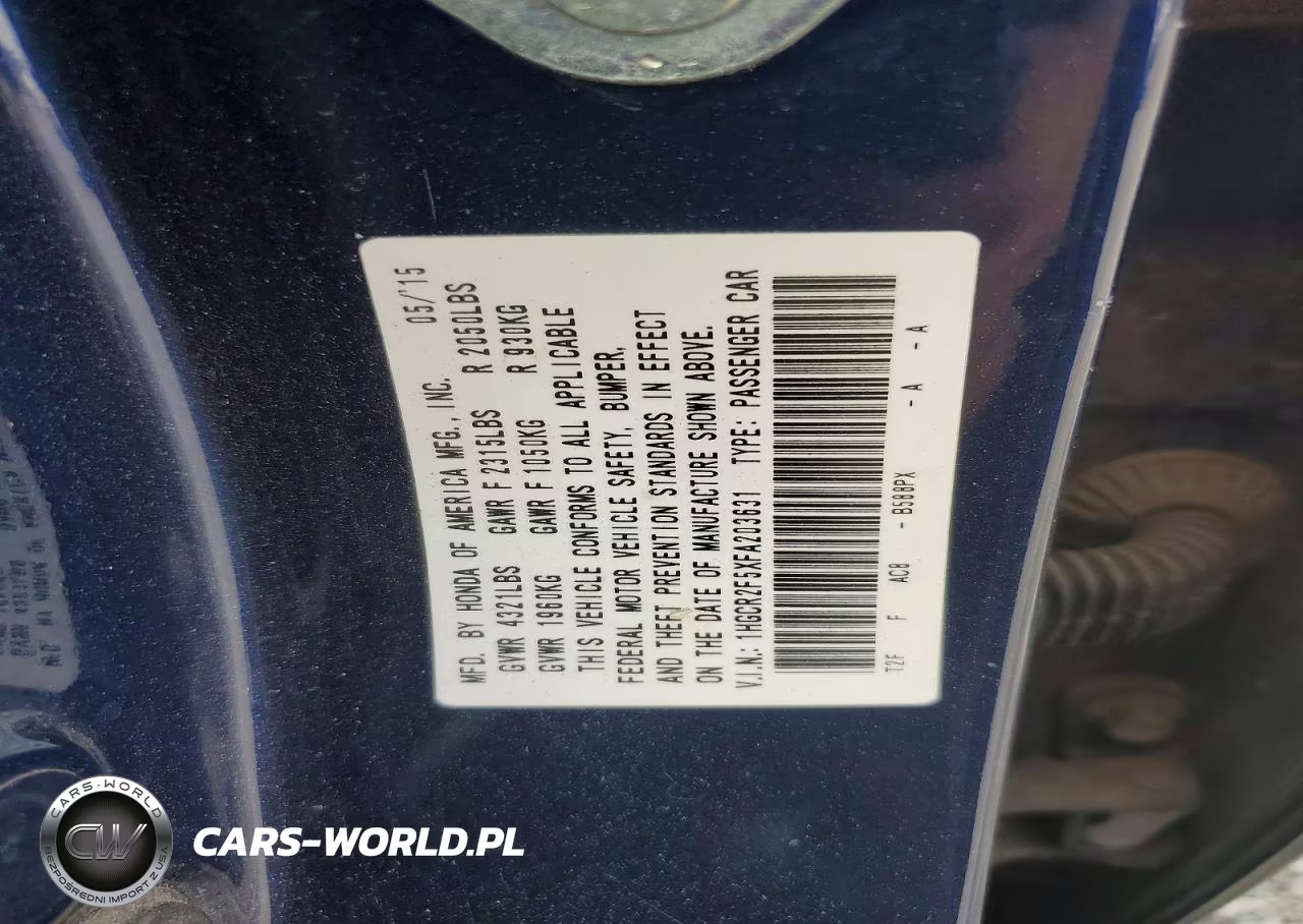 2015 Honda Accord Sport VIN:1HGCR2F5XFA203631 - 12