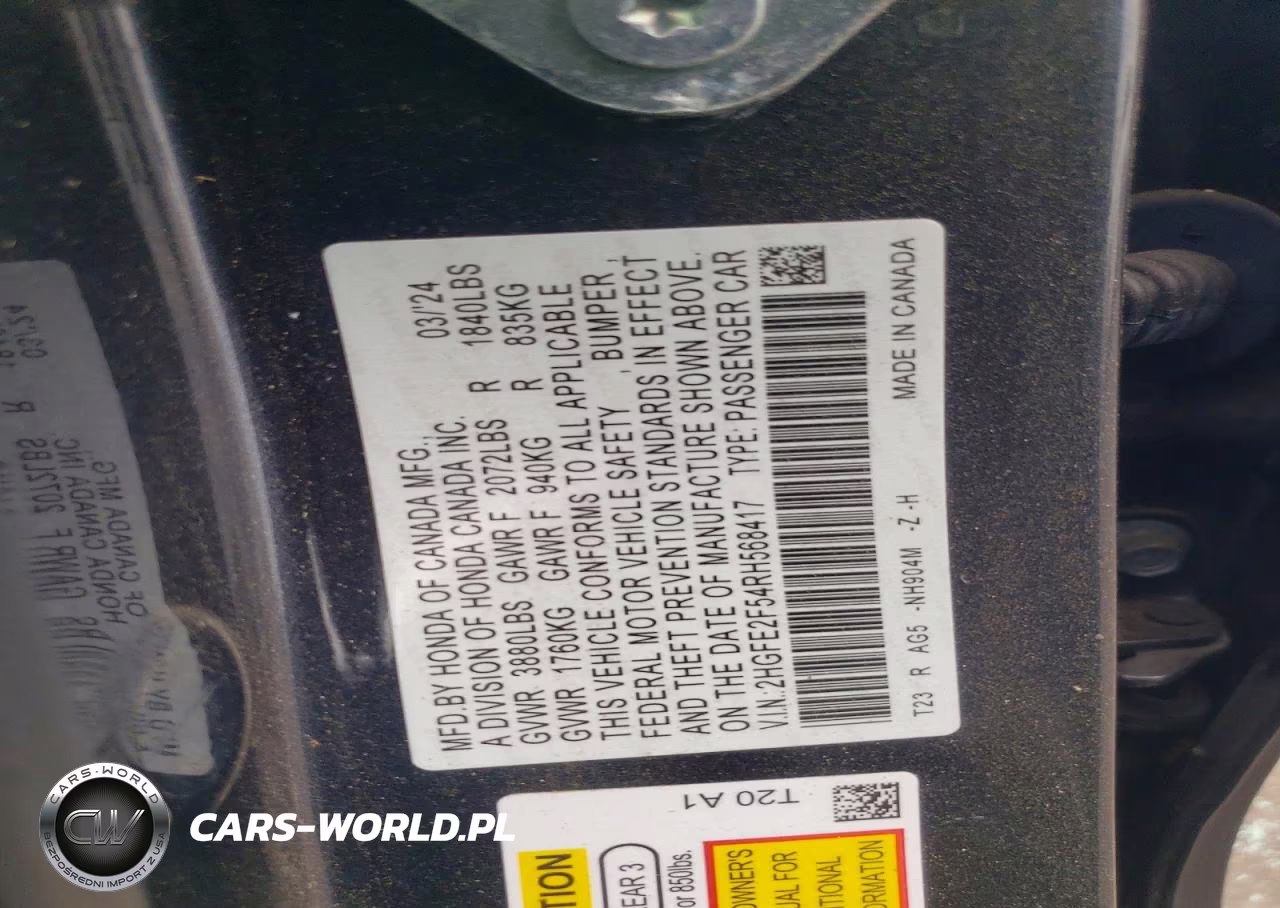 2024 Honda Civic Sport VIN:2HGFE2F54RH568417 - 13