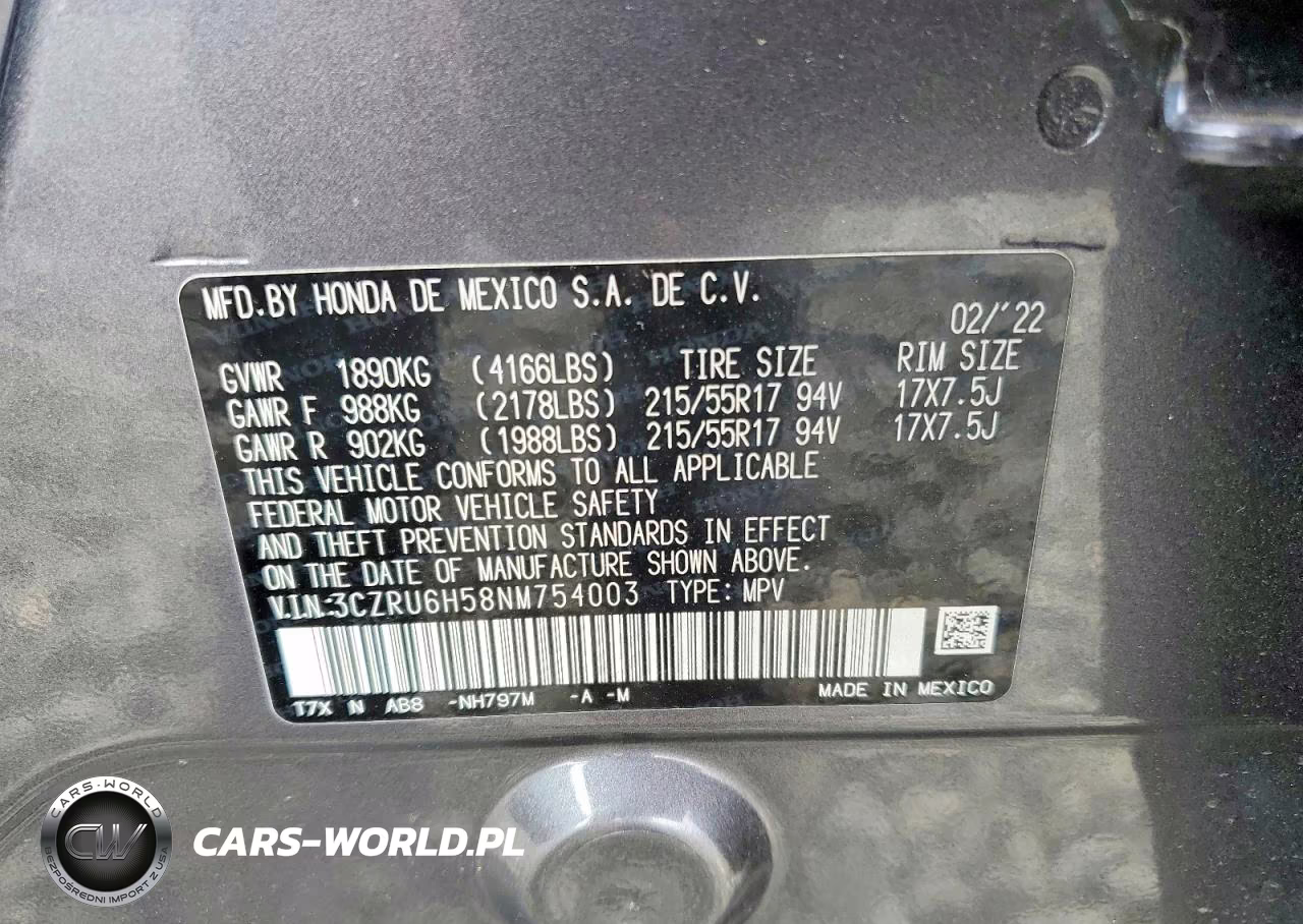 2022 Honda Hr-V Ex VIN:3CZRU6H58NM754003 - 13