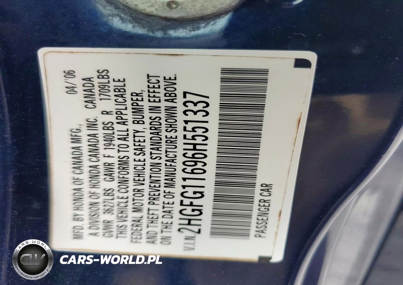 2006 Honda Civic Lx VIN:2HGFG11696H551337 - 12