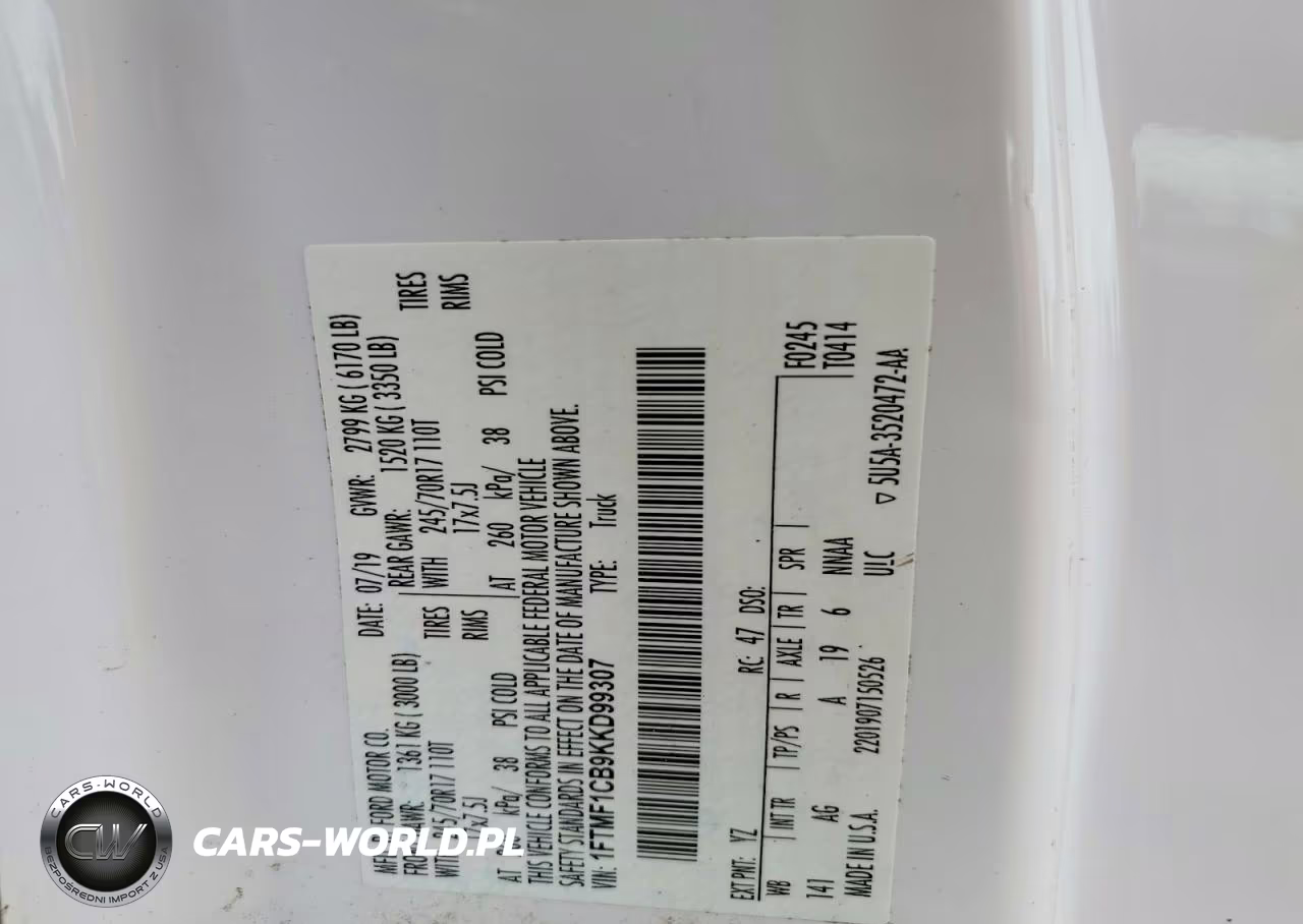 2019 Ford F150 VIN:1FTMF1CB9KKD99307 - 12
