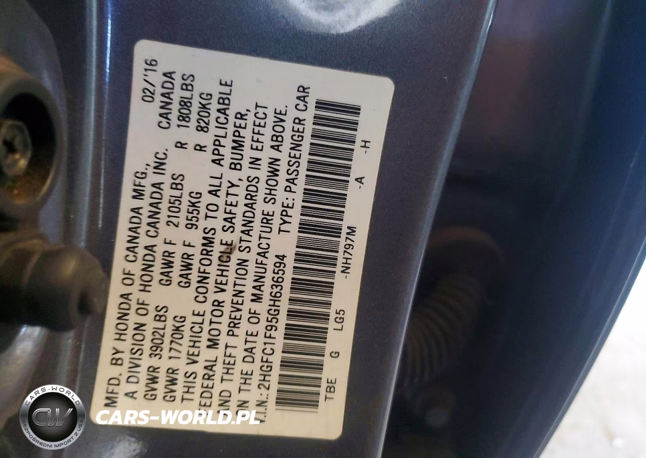 2016 Honda Civic Touring VIN:2HGFC1F95GH636594 - 12