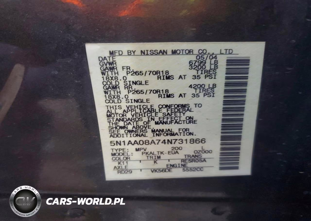 2004 Nissan Armada Se VIN:5N1AA08A74N731866 - 13