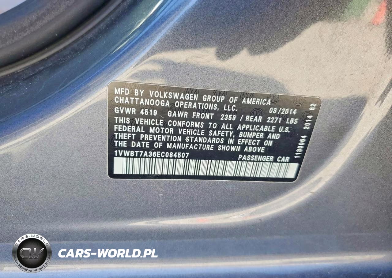 2014 Volkswagen Passat Se VIN:1VWBT7A36EC084507 - 12