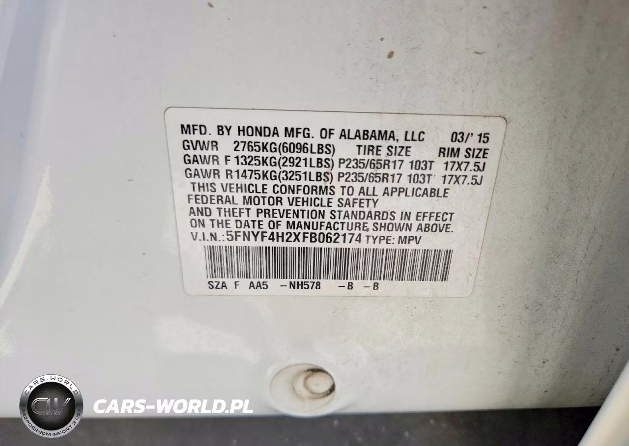 2015 Honda Pilot Lx VIN:5FNYF4H2XFB062174 - 13