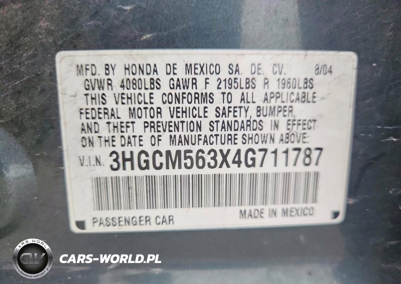 2004 Honda Accord Lx VIN:3HGCM563X4G711787 - 13