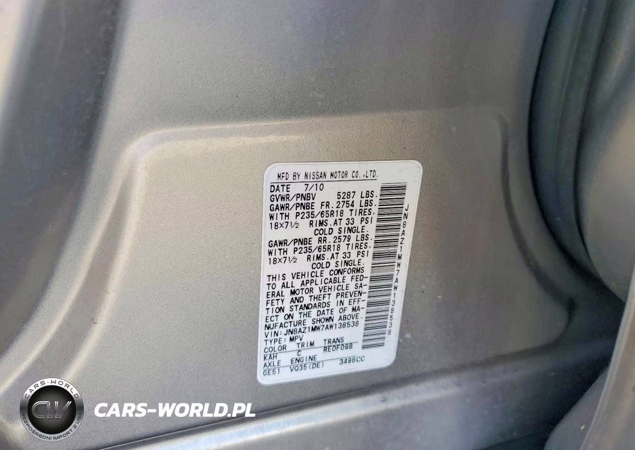 2010 Nissan Murano S VIN:JN8AZ1MW7AW138538 - 12
