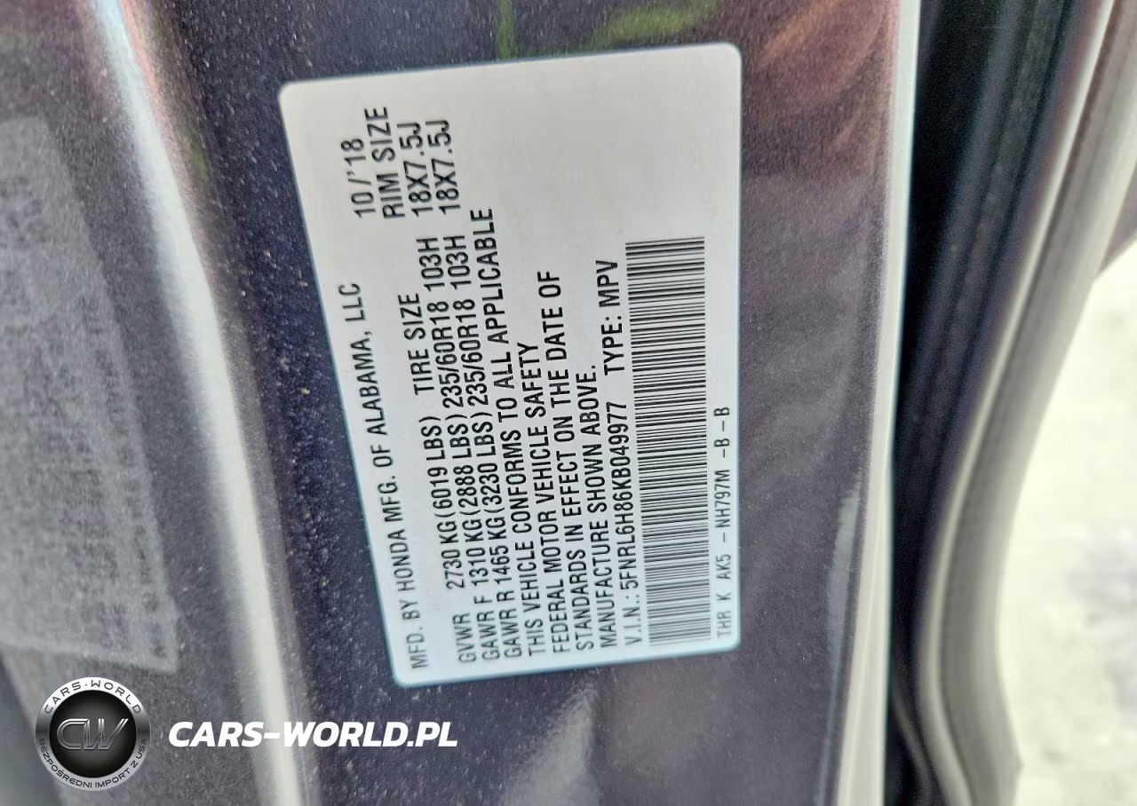 2019 Honda Odyssey Touring VIN:5FNRL6H86KB049977 - 13