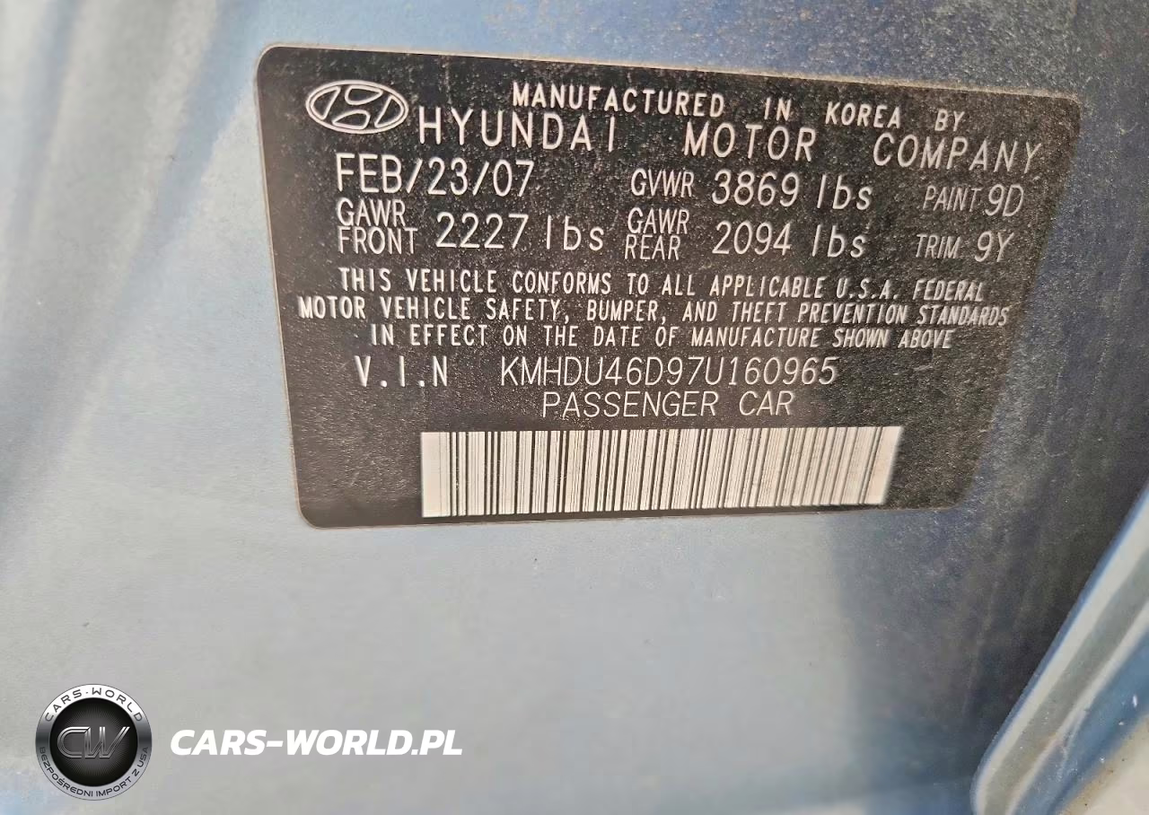2007 Hyundai Elantra Gls VIN:KMHDU46D97U160965 - 12
