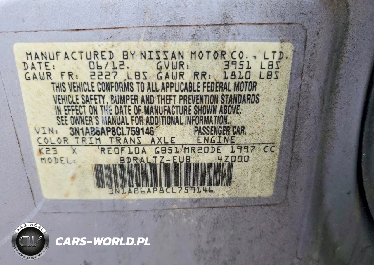 2012 Nissan Sentra 2.0 VIN:3N1AB6AP8CL759146 - 12
