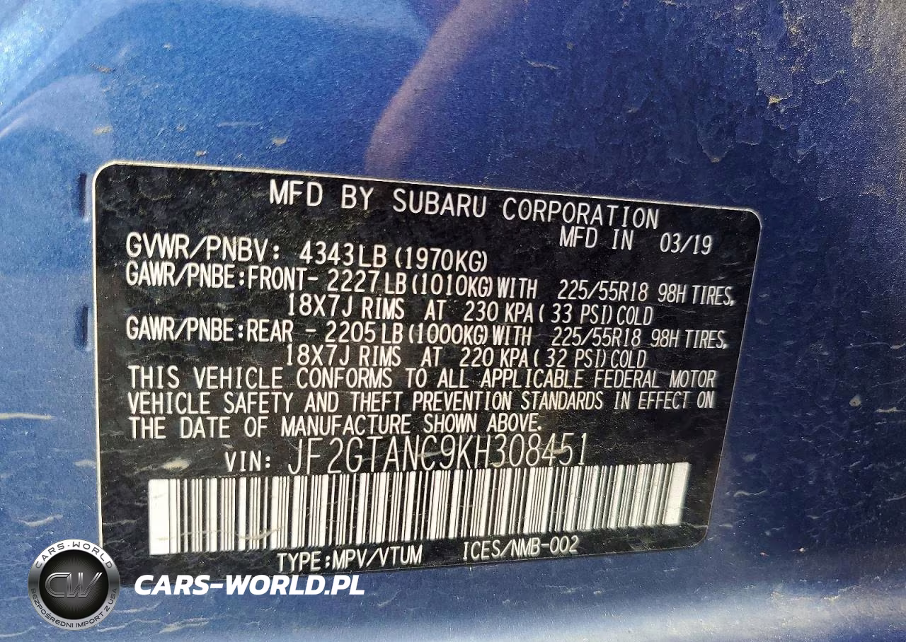 2019 Subaru Crosstrek Limited VIN:JF2GTANC9KH308451 - 14
