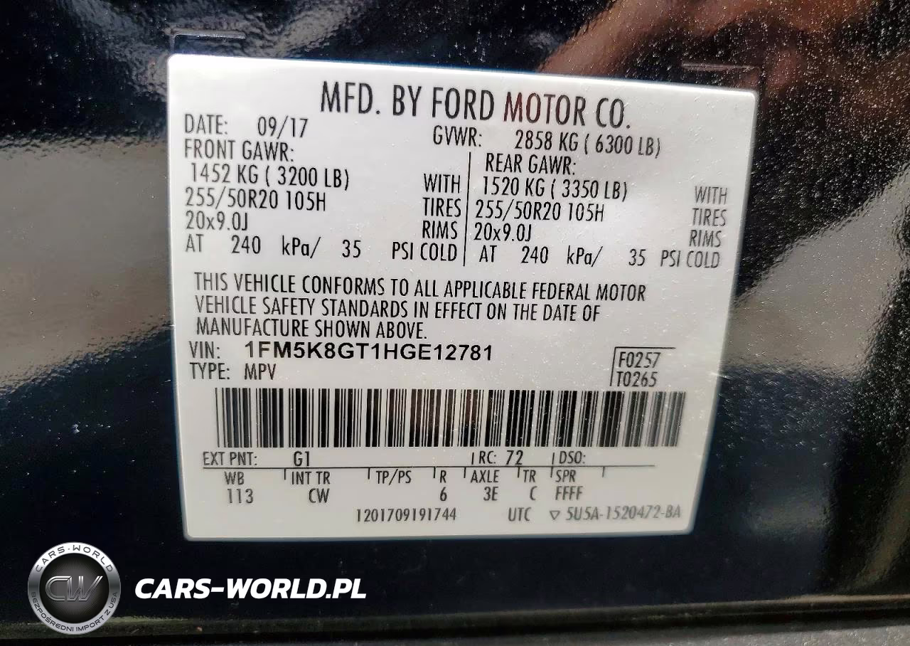 2017 Ford Explorer Sport VIN:1FM5K8GT1HGE12781 - 12