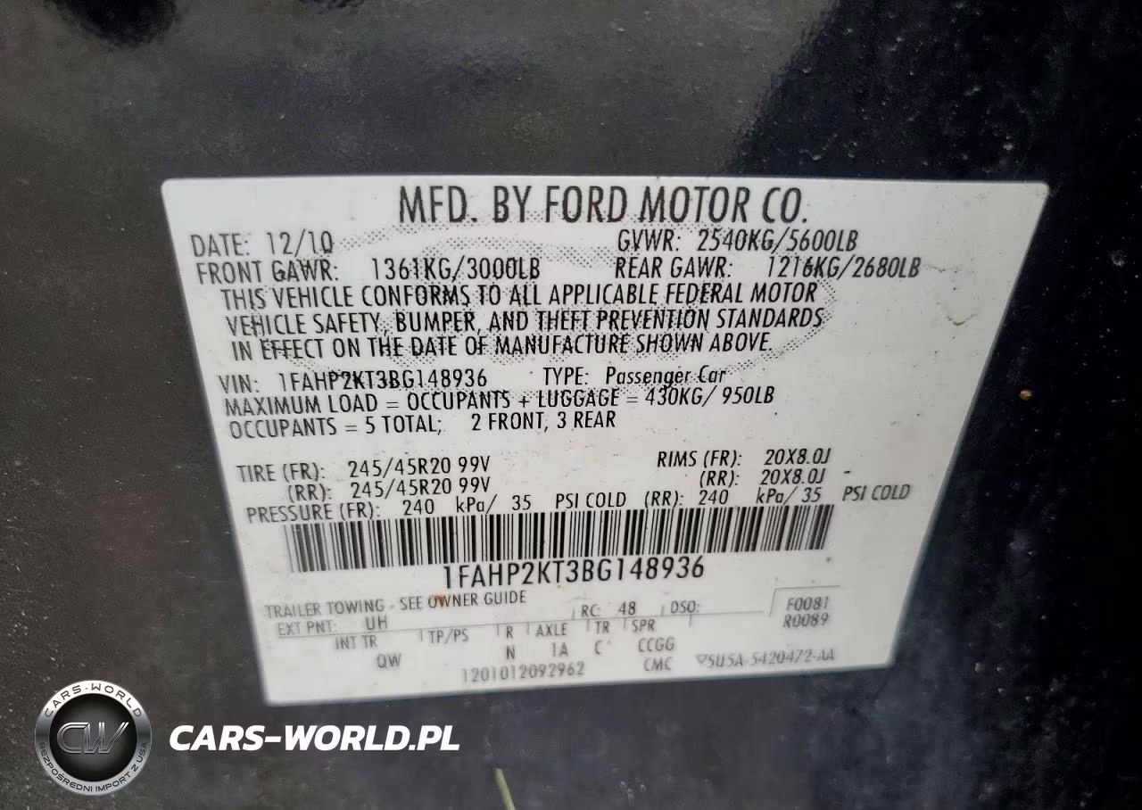 2011 Ford Taurus Sho VIN:1FAHP2KT3BG148936 - 12