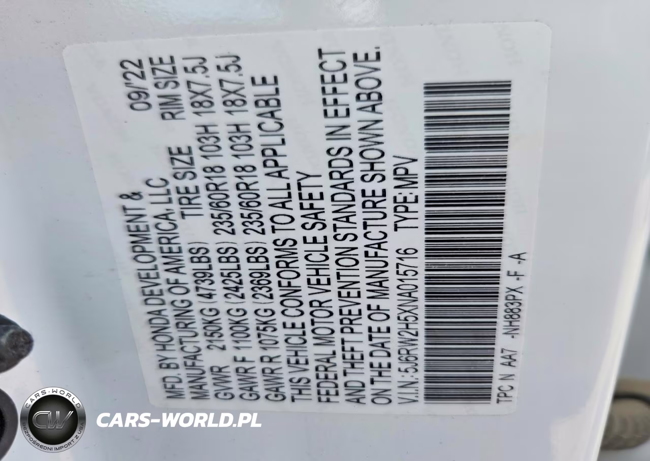 2022 Honda Cr-V Ex VIN:5J6RW2H5XNA015716 - 13