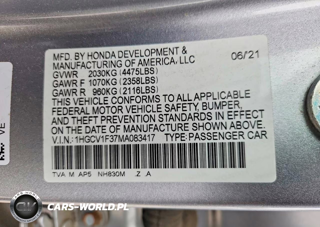 2021 Honda Accord Sport VIN:1HGCV1F37MA083417 - 13