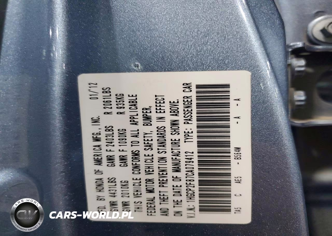 2012 Honda Accord Exl VIN:1HGCP2F87CA079412 - 12
