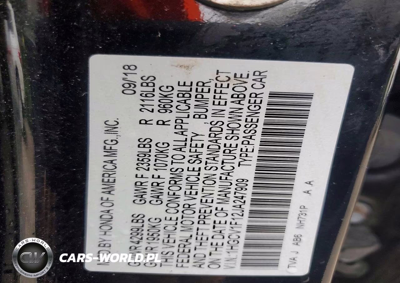 2018 Honda Accord Lx VIN:1HGCV1F12JA247909 - 12