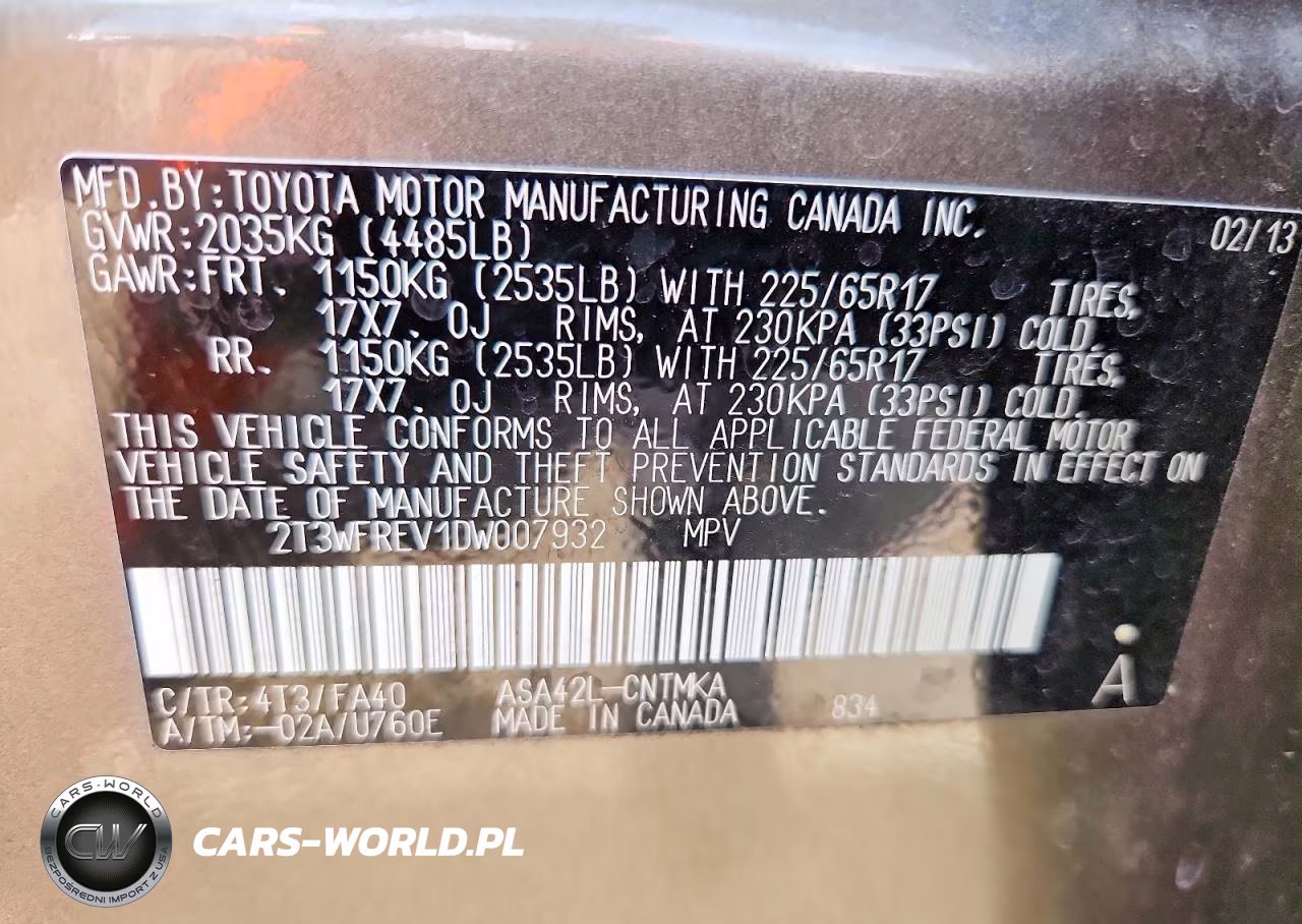 2013 Toyota Rav4 Xle VIN:2T3WFREV1DW007932 - 13