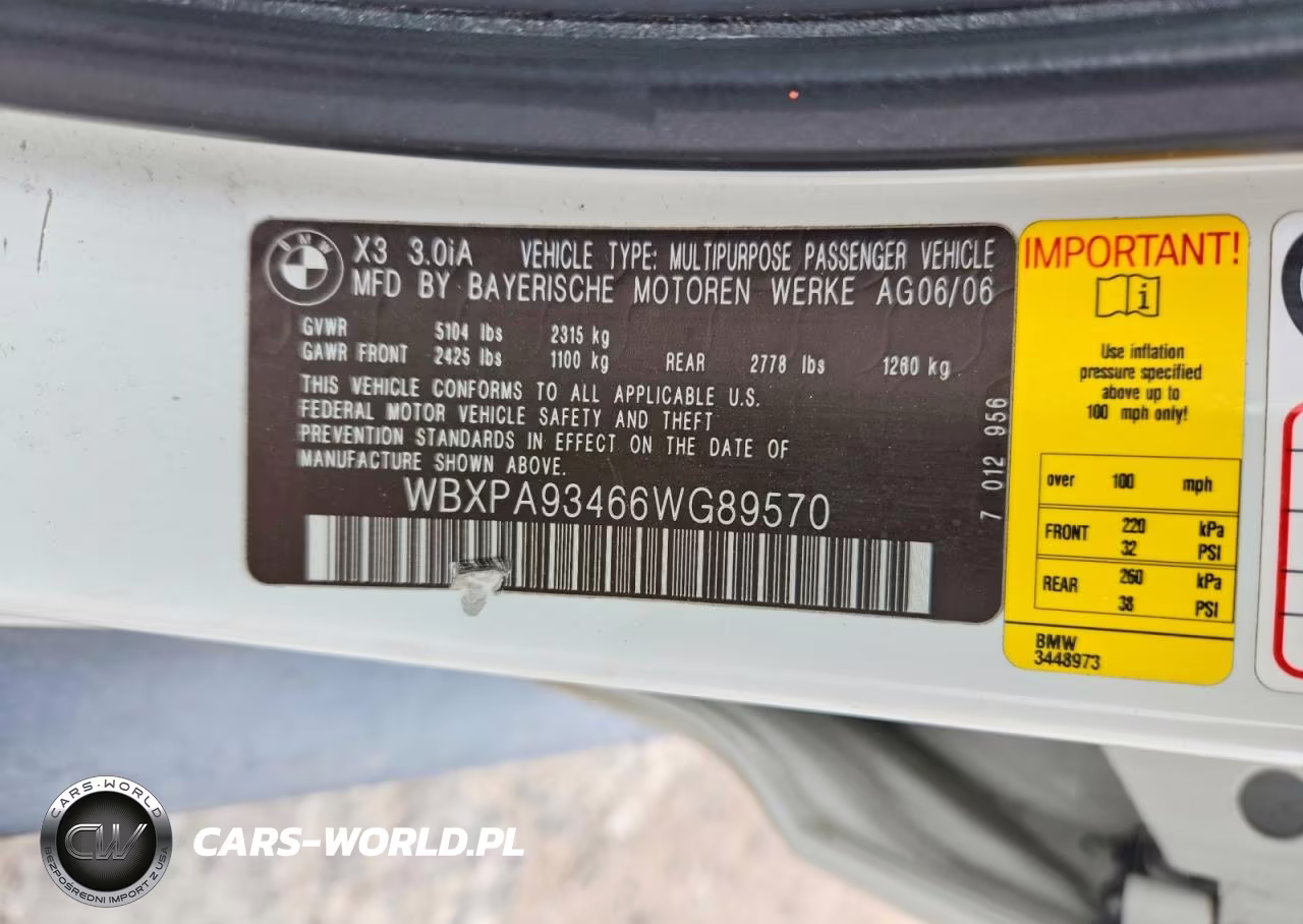 2006 BMW X3 3.0I VIN:WBXPA93466WG89570 - 13