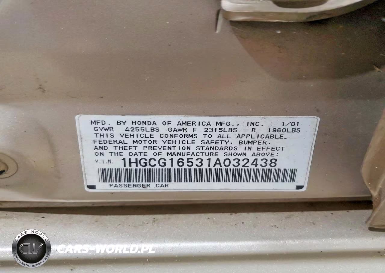2001 Honda Accord Ex VIN:1HGCG16531A032438 - 12