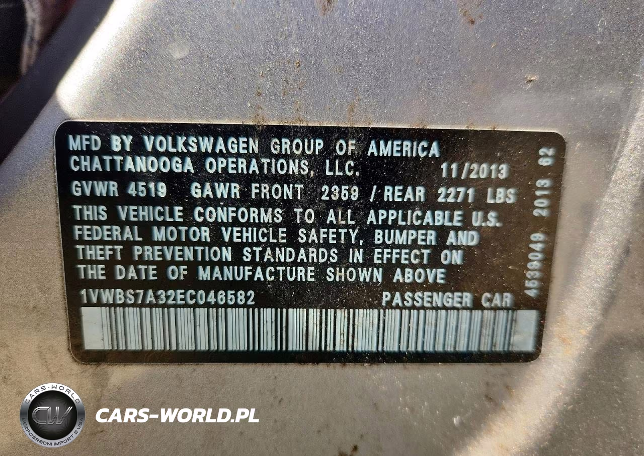 2014 Volkswagen Passat Se VIN:1VWBS7A32EC046582 - 12