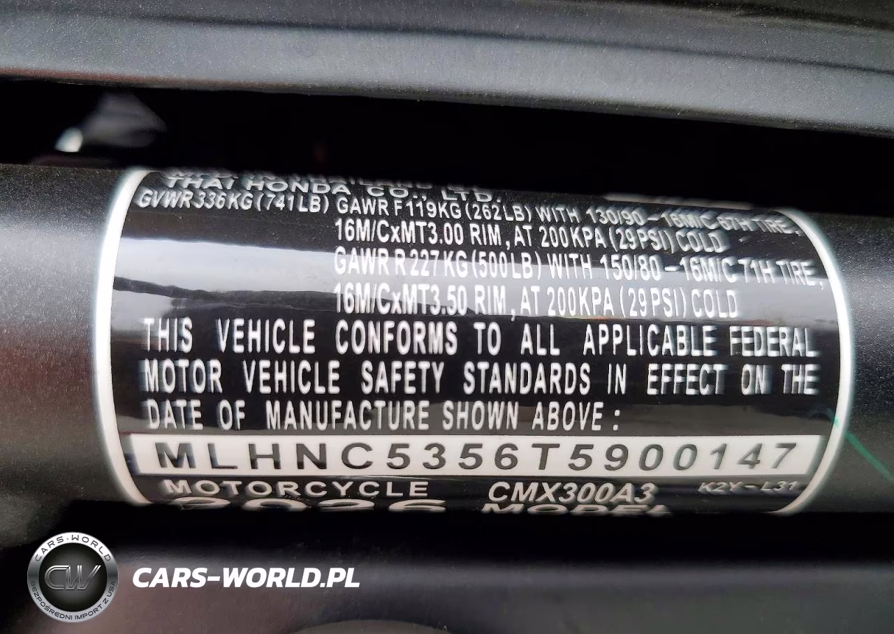 2026 Honda Cmx300 A VIN:MLHNC5356T5900147 - 9
