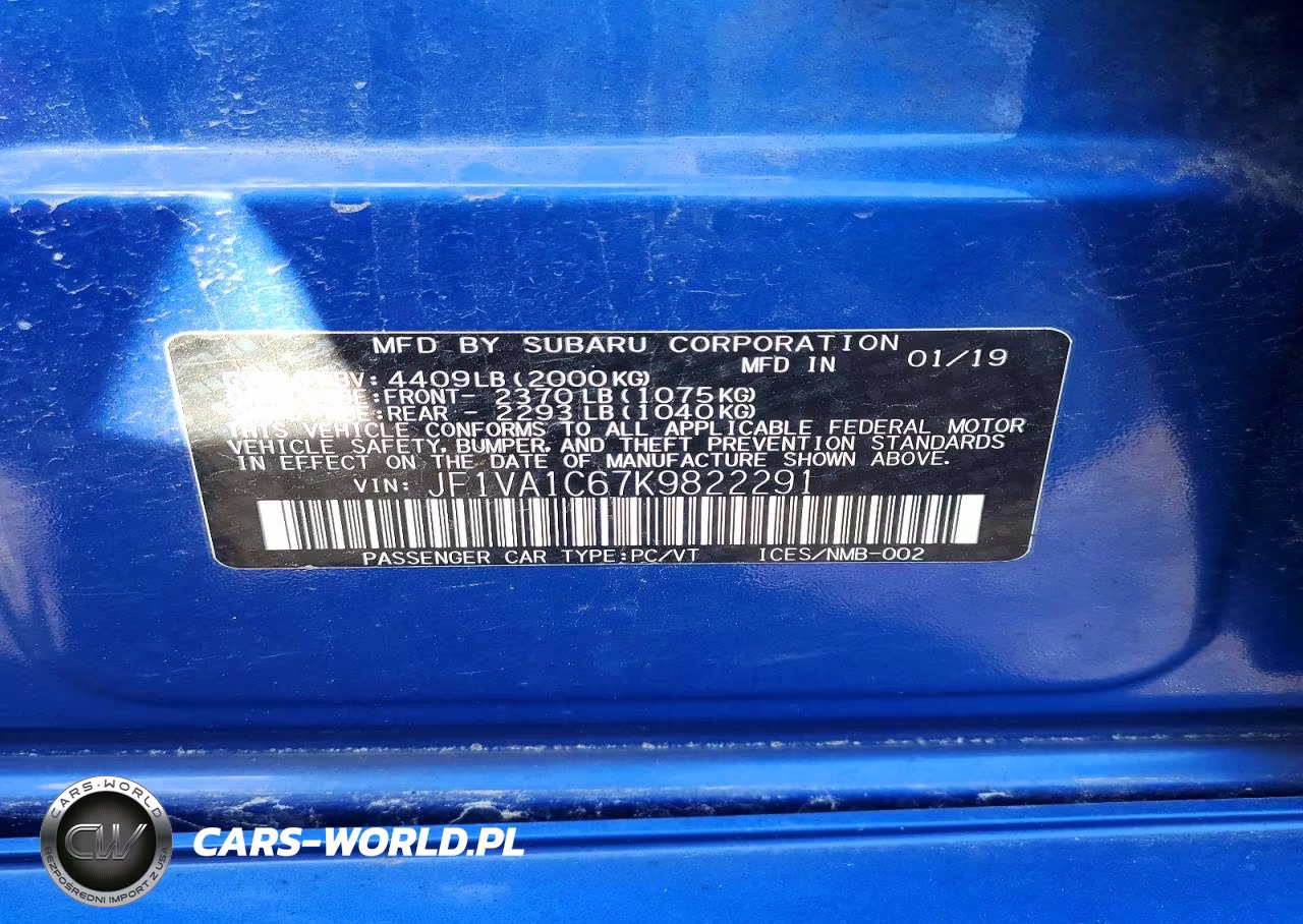 2019 Subaru Wrx Premium VIN:JF1VA1C67K9822291 - 13