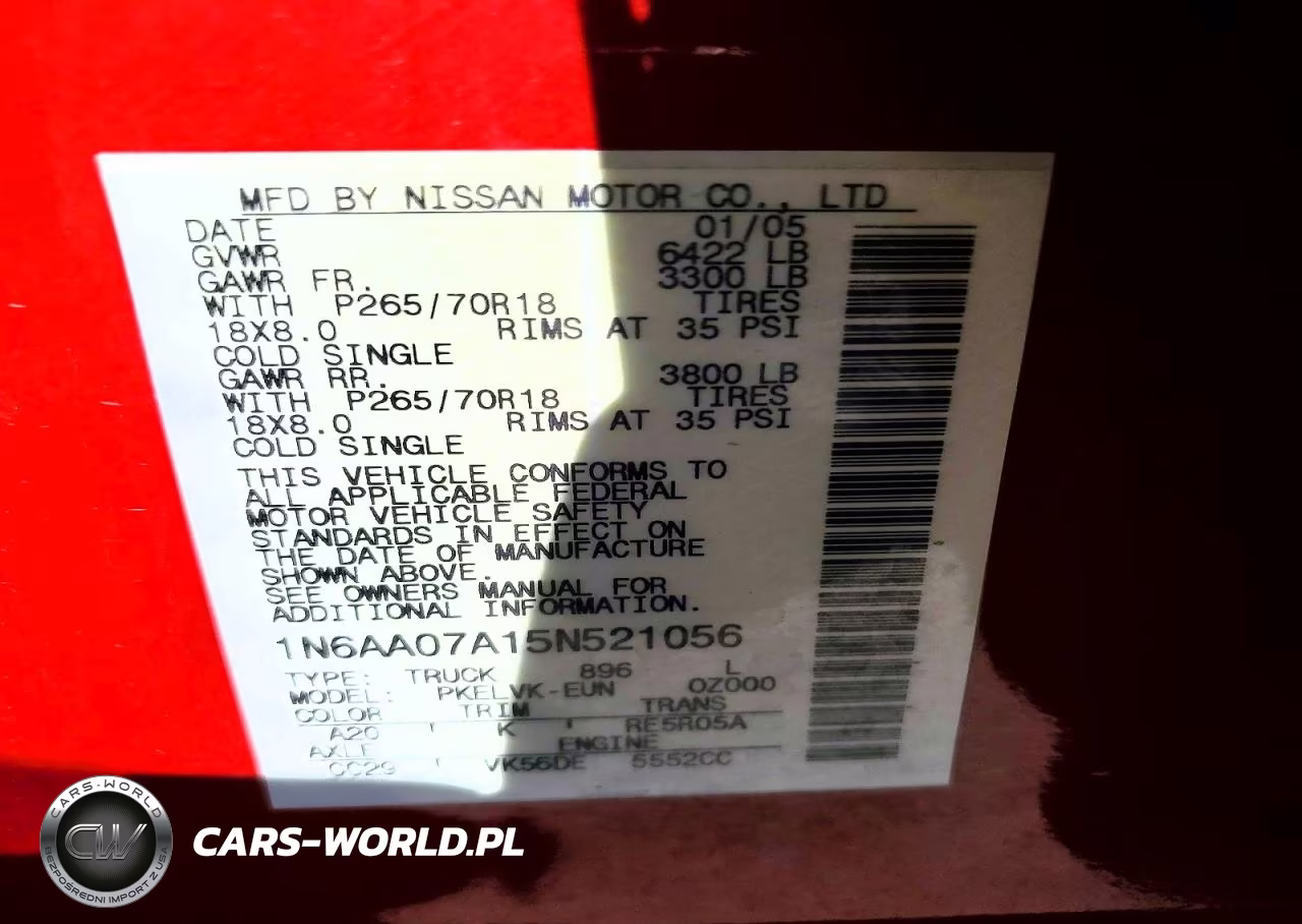 2005 Nissan Titan Xe VIN:1N6AA07A15N521056 - 13