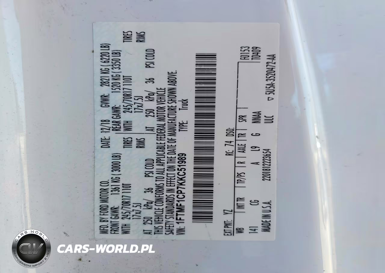 2019 Ford F150 VIN:1FTMF1CP7KKC51989 - 12