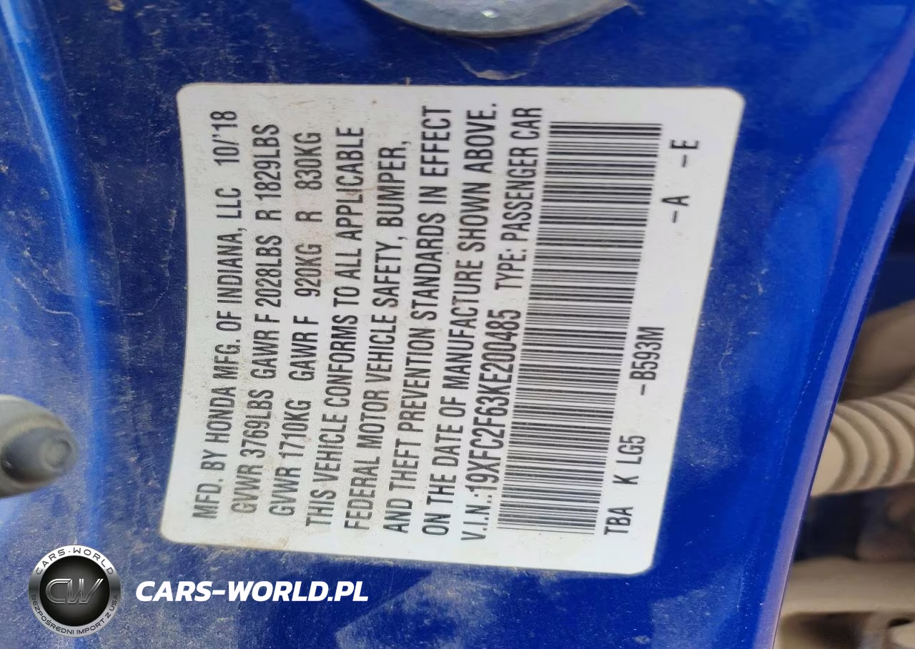 2019 Honda Civic Lx VIN:19XFC2F63KE200485 - 12