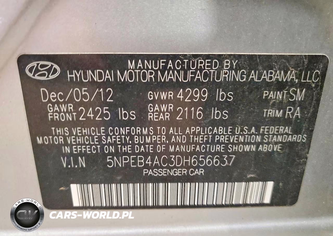 2013 Hyundai Sonata Gls VIN:5NPEB4AC3DH656637 - 12