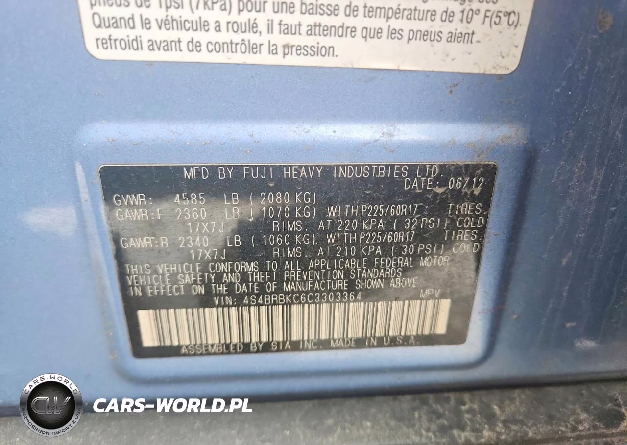 2012 Subaru Outback 2.5I Limited VIN:4S4BRBKC6C3303364 - 12