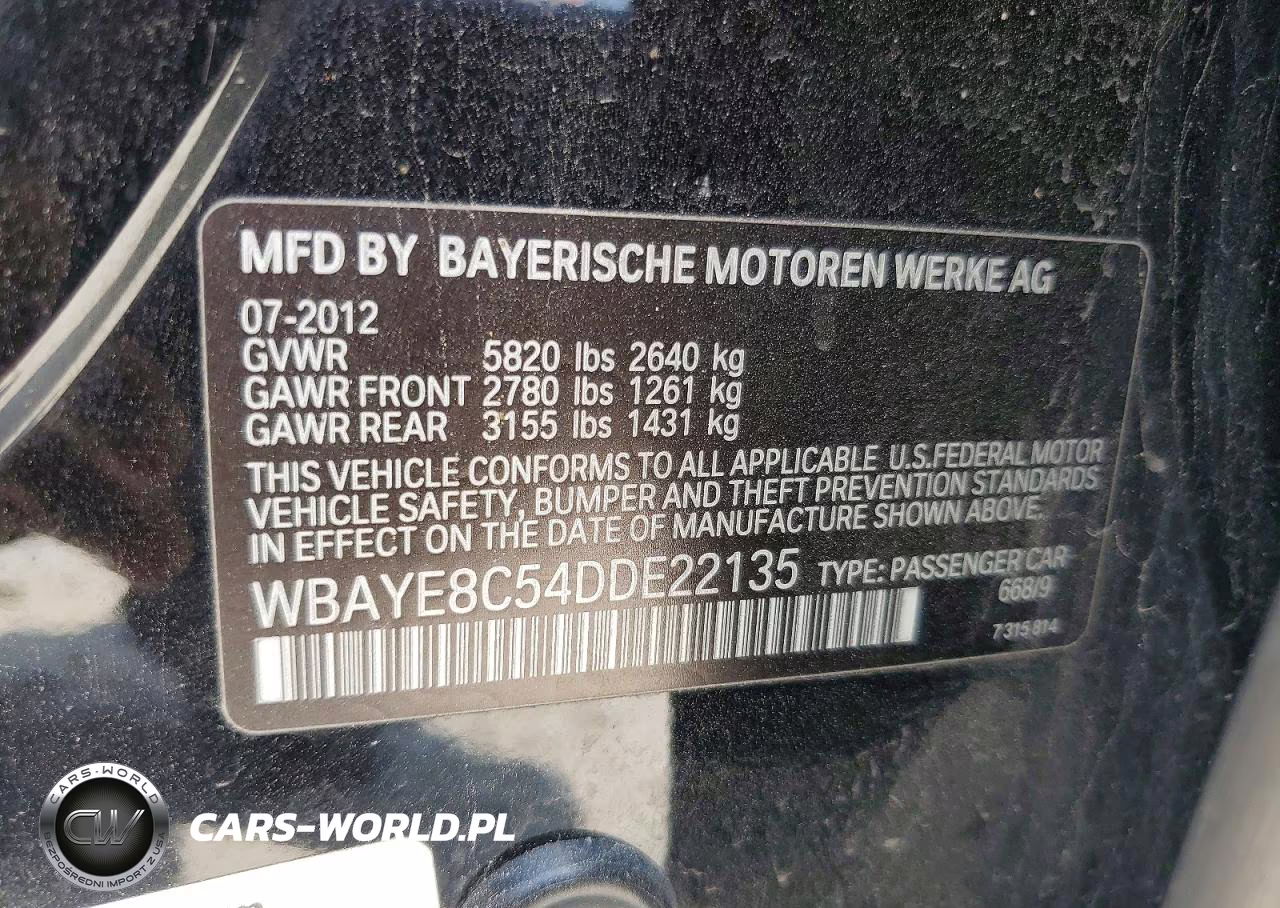 2013 BMW 750 Li VIN:WBAYE8C54DDE22135 - 12