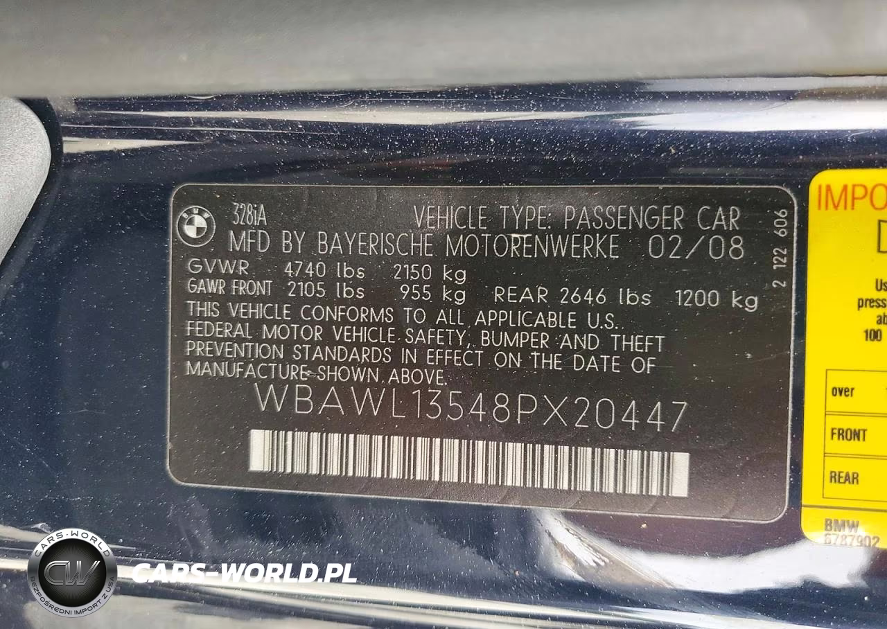 2008 BMW 328 I VIN:WBAWL13548PX20447 - 12
